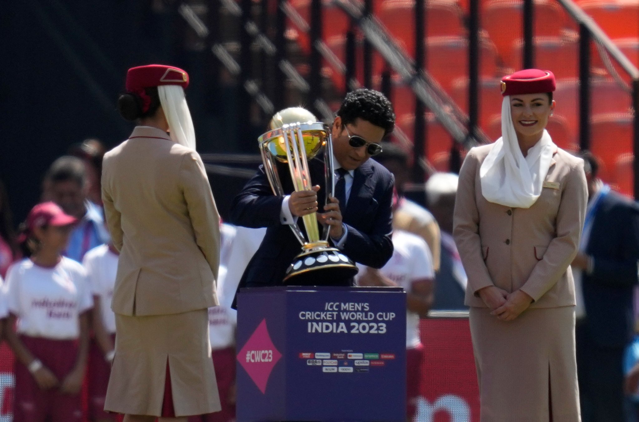 Sachin Tendulkar Unveils ICC World Cup 2023 Trophy at Narendra Modi Stadium in Thrilling CWC Opener